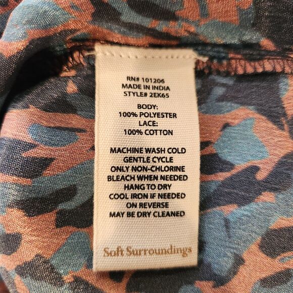 Soft Surroundings Womens Animal Print Long Sleeve Blouse Size Medium Crochet - Picture 6 of 10